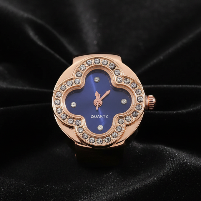 Blue Dial Ring Watch on Black Velvet