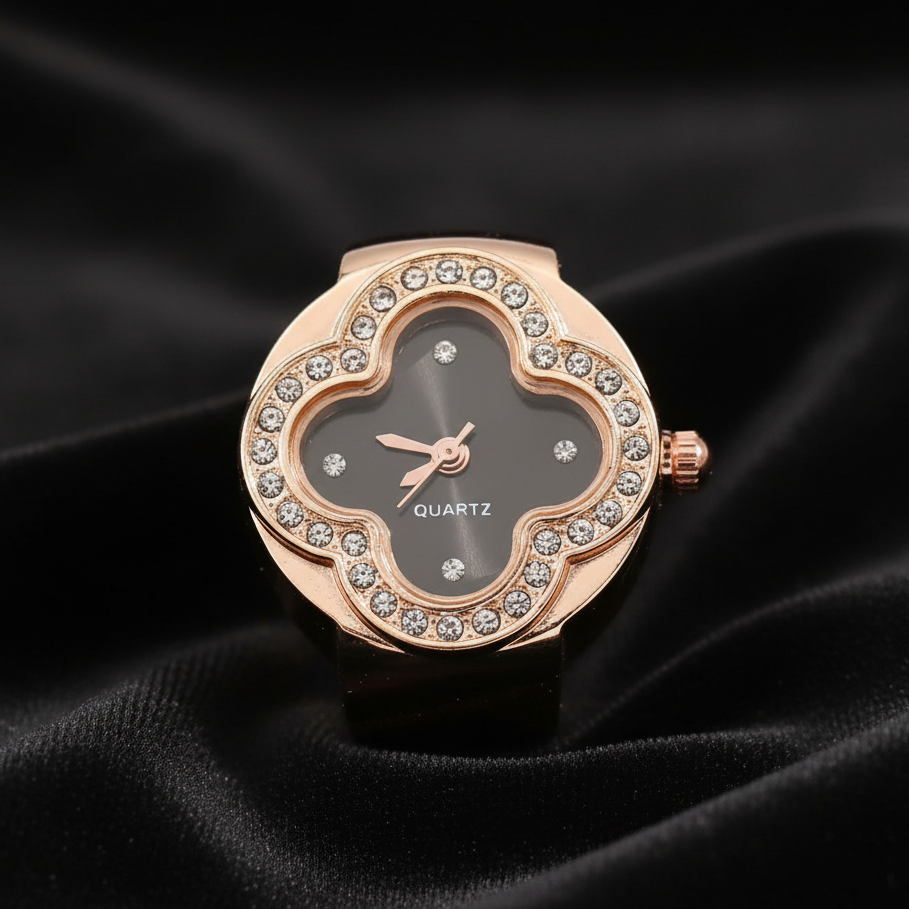 Charcoal Dial Ring Watch on Black Velvet