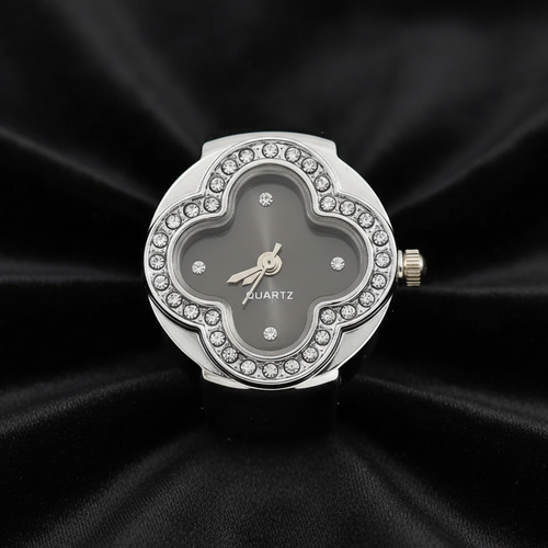 Charcoal Dial Silver Ring Watch Straight On Black Velvet