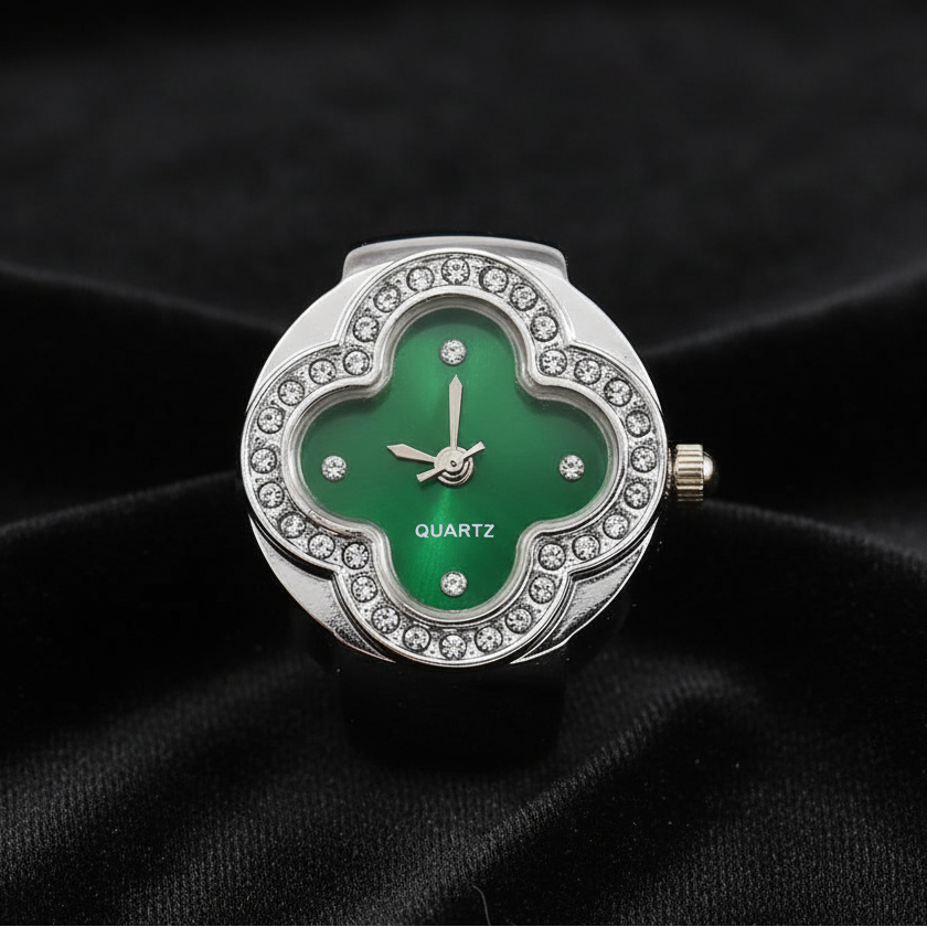 Emerald Green Ring Watch Straight On Black Velvet
