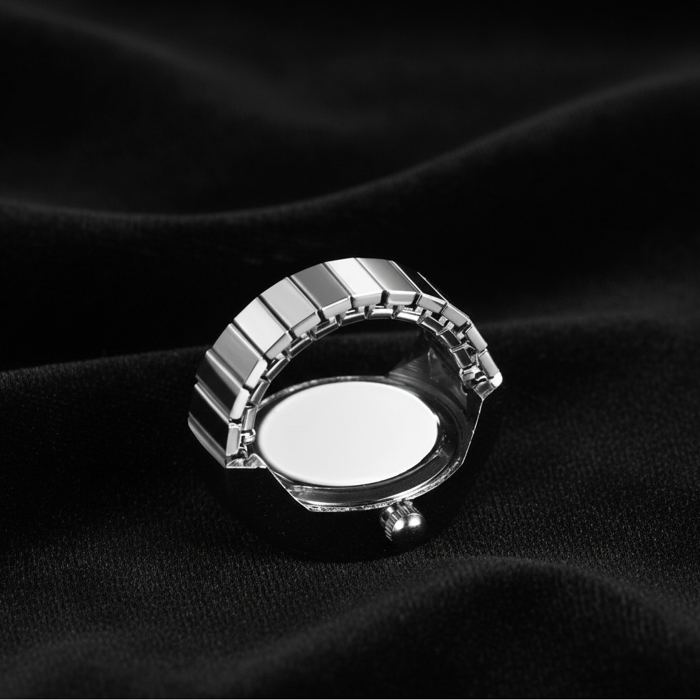 Finger Ring Watch Black Velvet Background