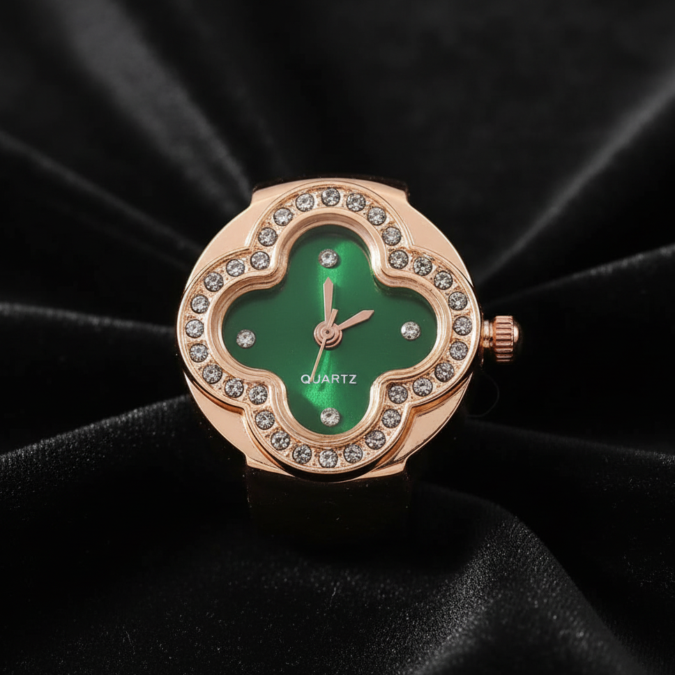 Green Dial Ring Watch on Black Velvet