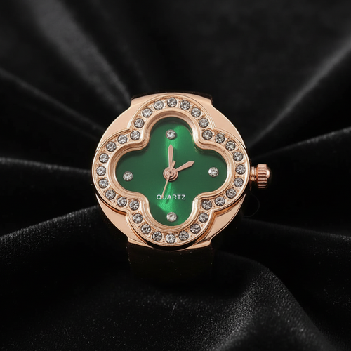 Green Dial Ring Watch on Black Velvet
