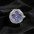Silver Blue Dial Ring Watch on Black Velvet