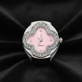 Silver Pink Dial Ring Watch on Black Velvet