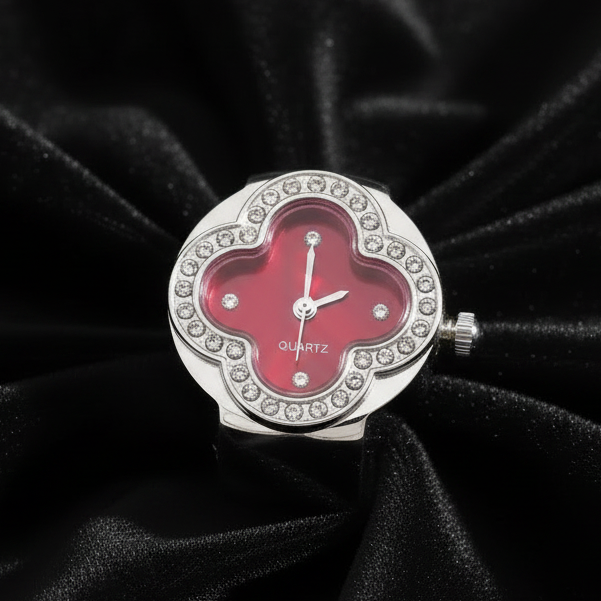 Silver Watch Ring - Red Dial